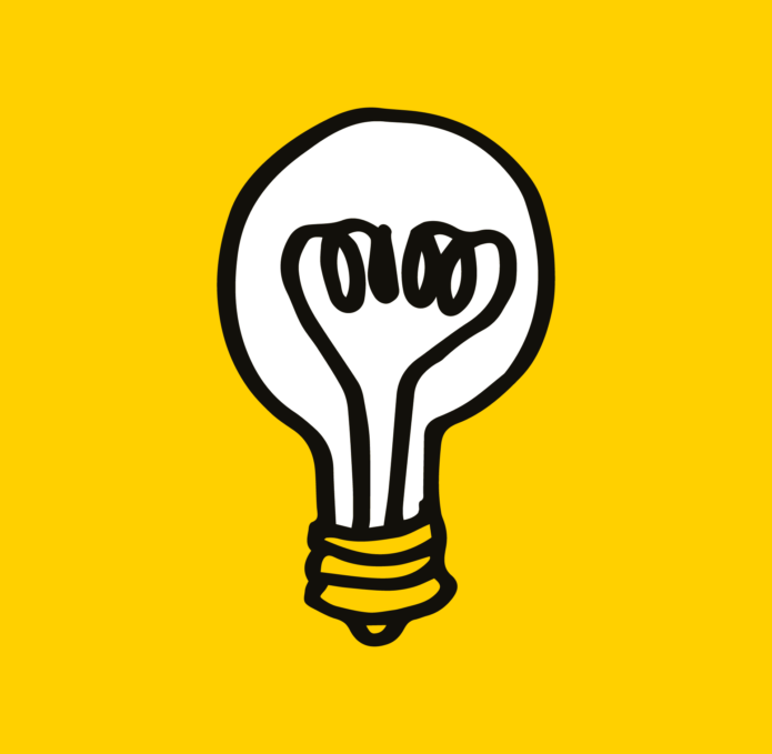 An image of an illustrated lightbulb on a yellow background used in the Little Miss Inventor Royal Mint tour.